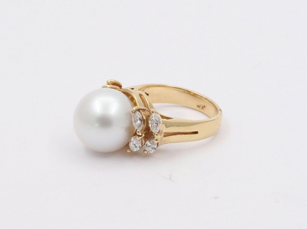 Vintage South Sea Pearl Diamonds 14K Yellow Gold Cocktail Ring