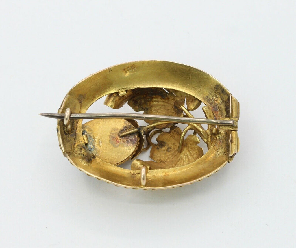 Victorian Ladies Amethyst 14K Yellow Gold Hibiscus Vine Brooch Pin