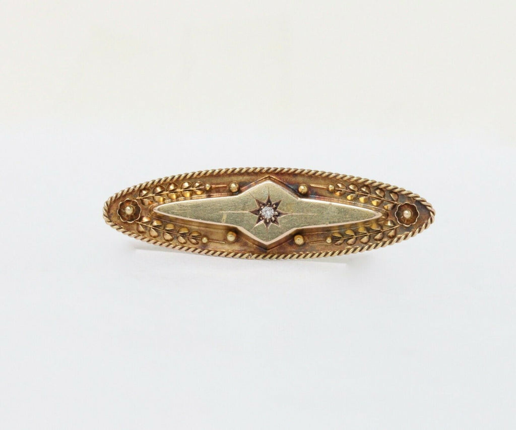 Victorian English 15K Yellow Gold Diamond Brooch
