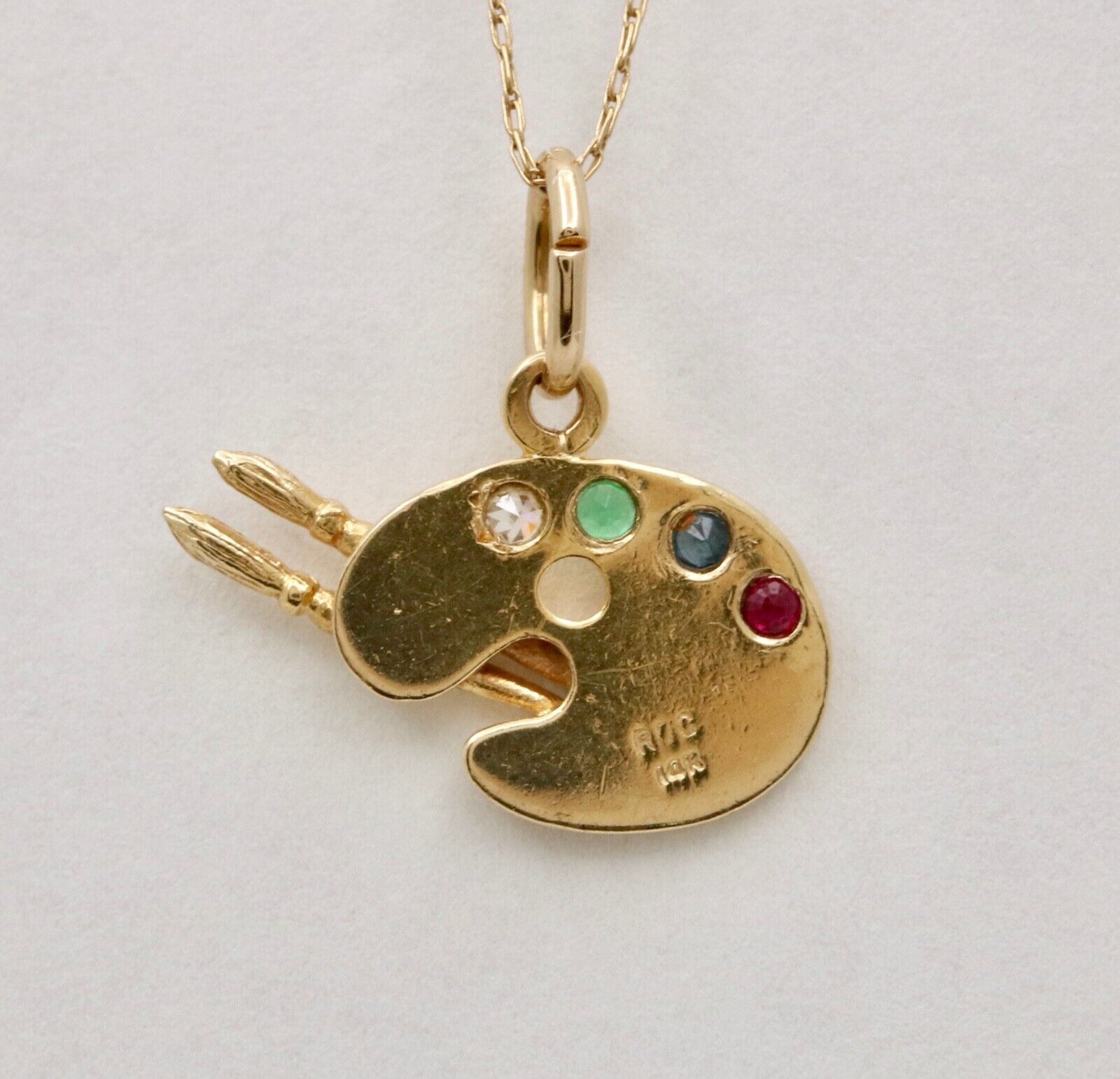 Vintage Painter's Palette Multistone 14K Yellow Gold Pendant Charm