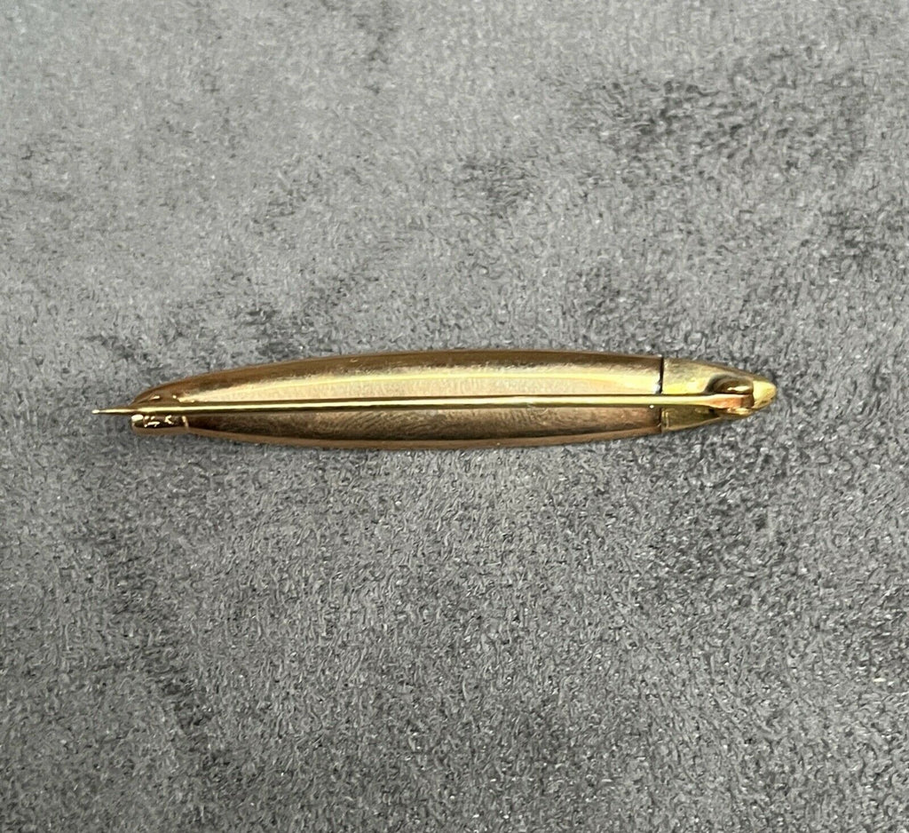 Vintage Krementz 14K Yellow Gold Split Pearl White Enamel Bar Pin Brooch
