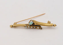 Load image into Gallery viewer, Vintage Opal &amp; Split Pearl 14K Yellow Gold Bar Pin, Estate Brooch
