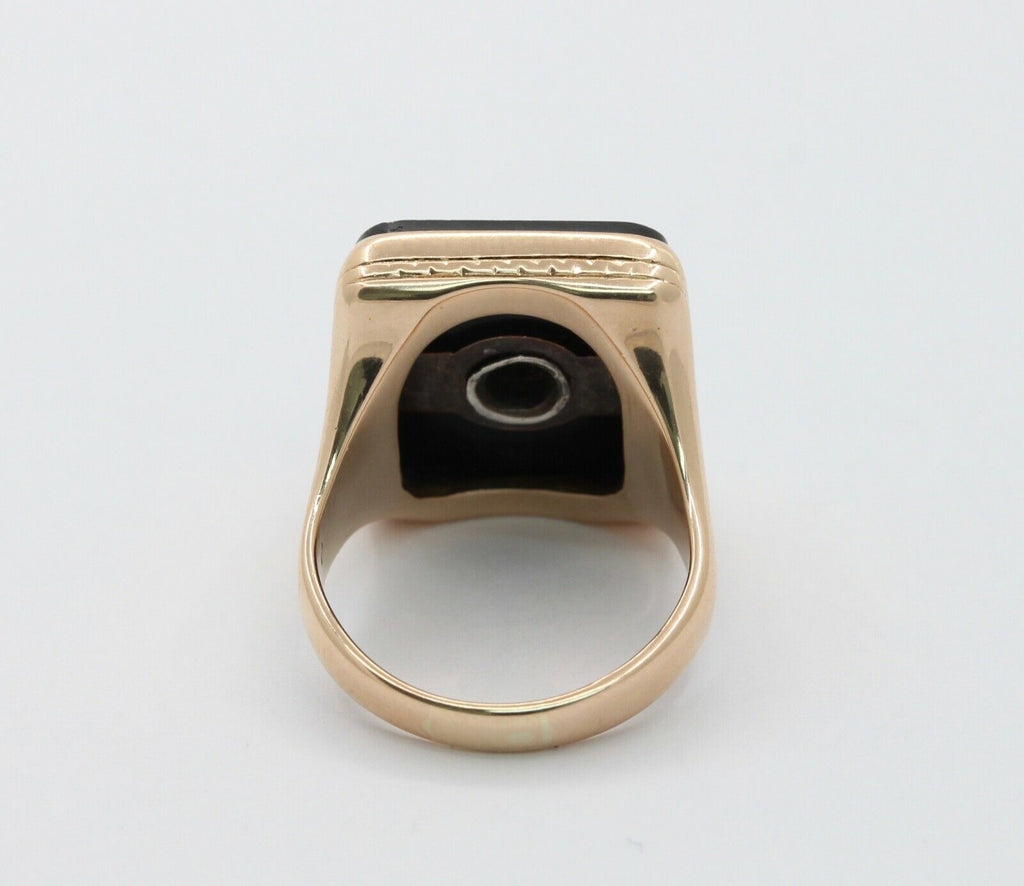 Vintage Unisex Signet Onyx Diamonds 14K Yellow Gold Ring