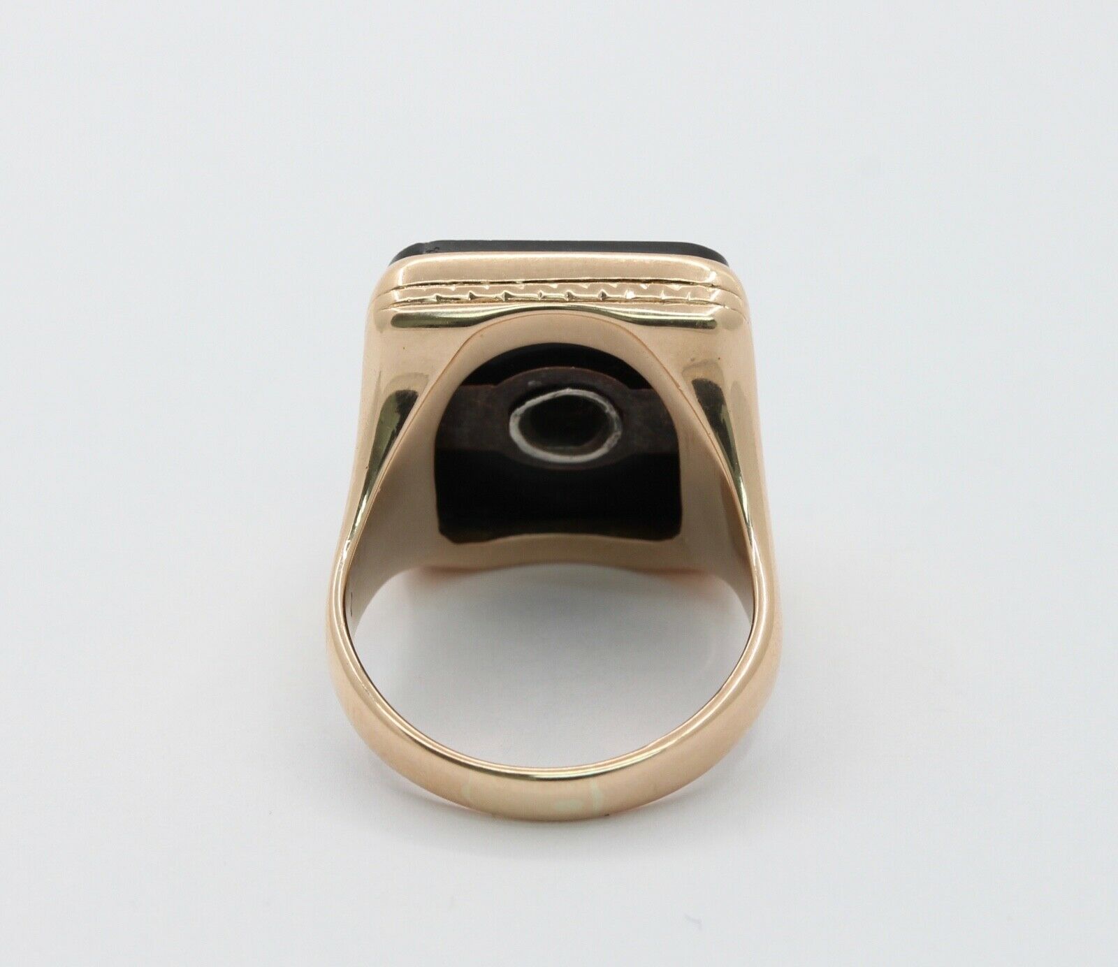 Vintage Unisex Signet Onyx Diamonds 14K Yellow Gold Ring