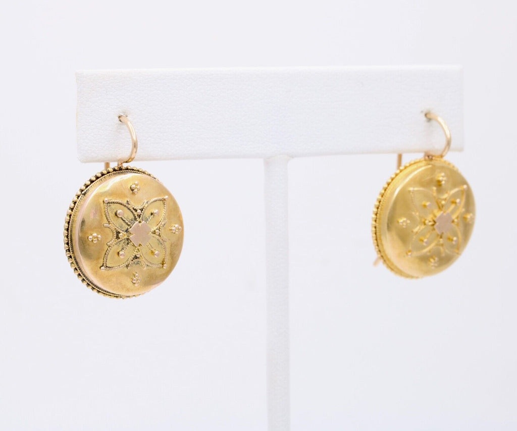 Victorian Flower 14K Yellow Rose Gold Dangle Earrings