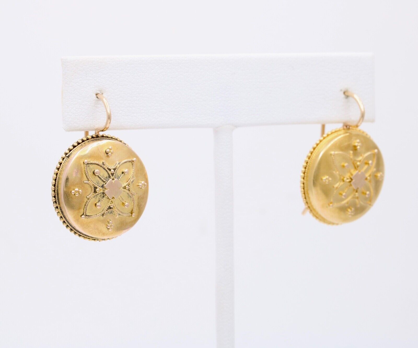Victorian Flower 14K Yellow Rose Gold Dangle Earrings