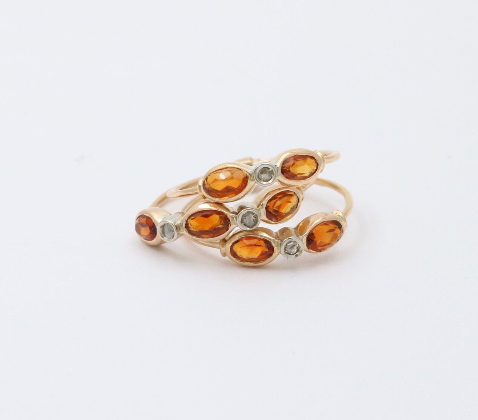 Vintage Portuguese Citrine Diamonds 19K Yellow Gold 3 Piece Ring Set