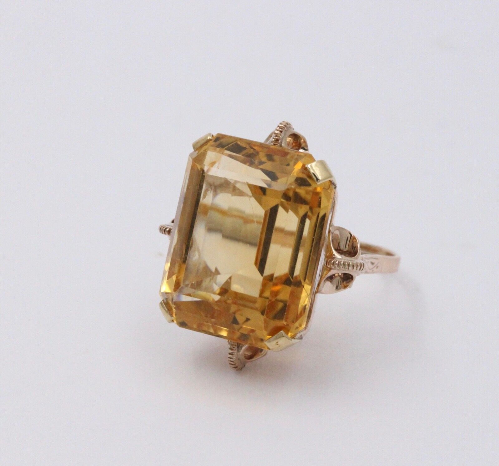 Vintage 14k Gold Large Citrine Retro Ring, Statement Ring