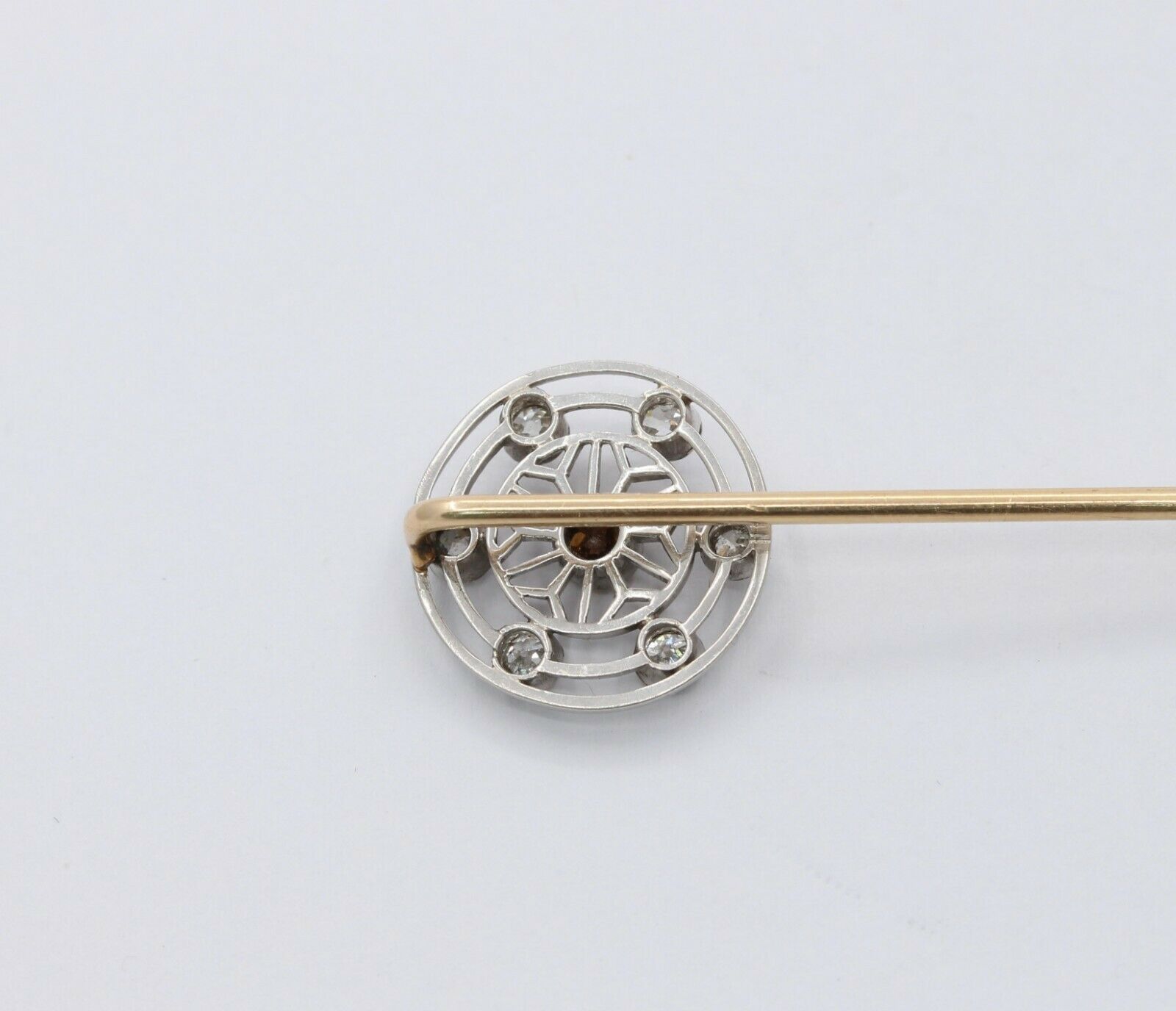 Victorian Platinum and 14K Yellow Gold Diamond Stick Pin