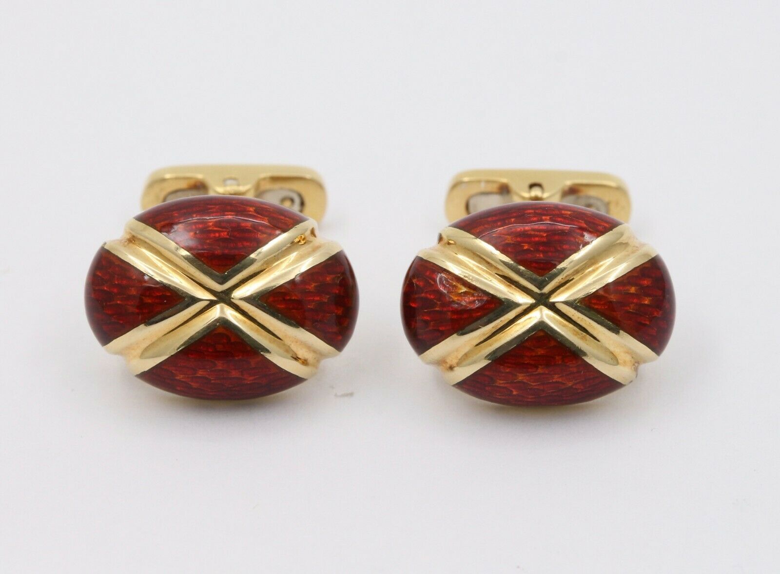 Tinelli 18K Yellow Gold Red Enamel Cross Cufflinks