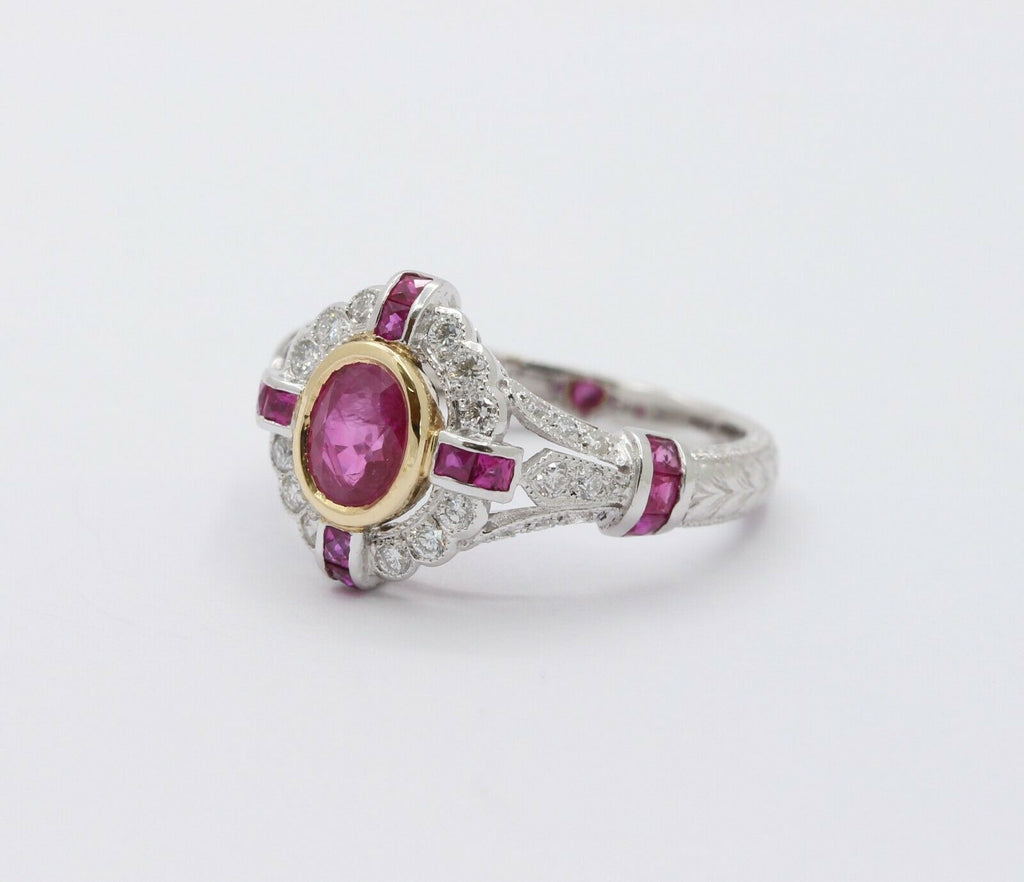 18K White Gold Ruby Diamond Alternative Engagement Ring