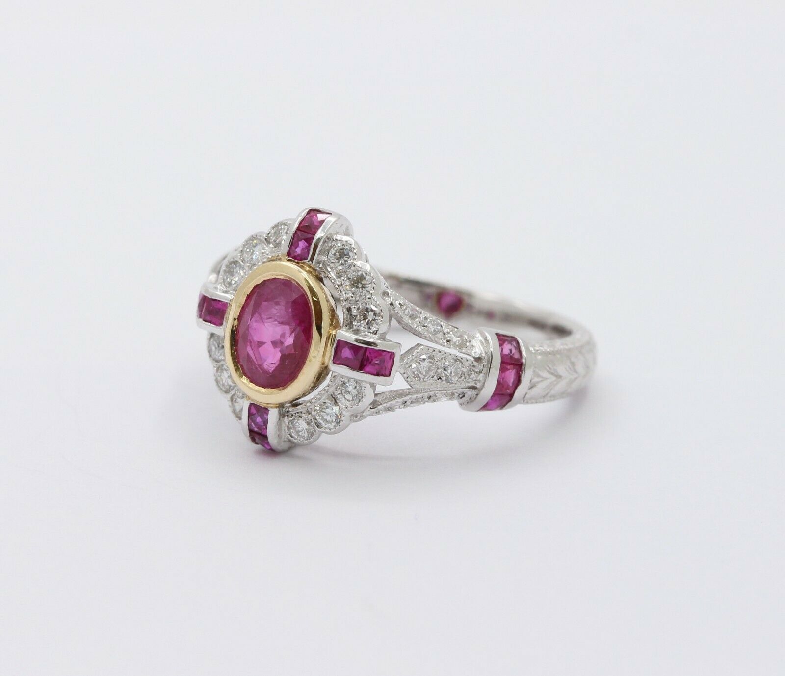 18K White Gold Ruby Diamond Alternative Engagement Ring