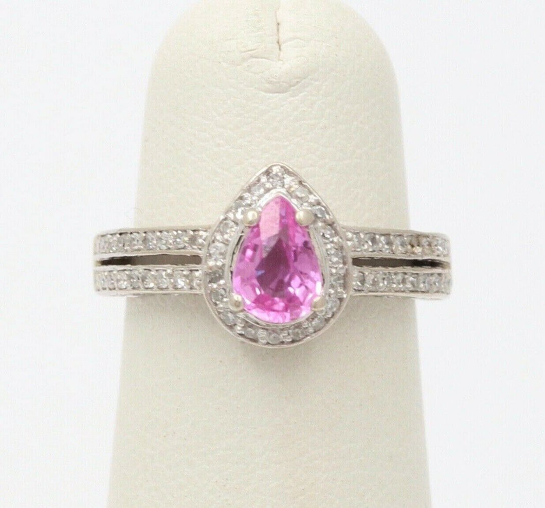 Classic 14K White Gold Pink Topaz Diamond Ring, Engagement Ring.