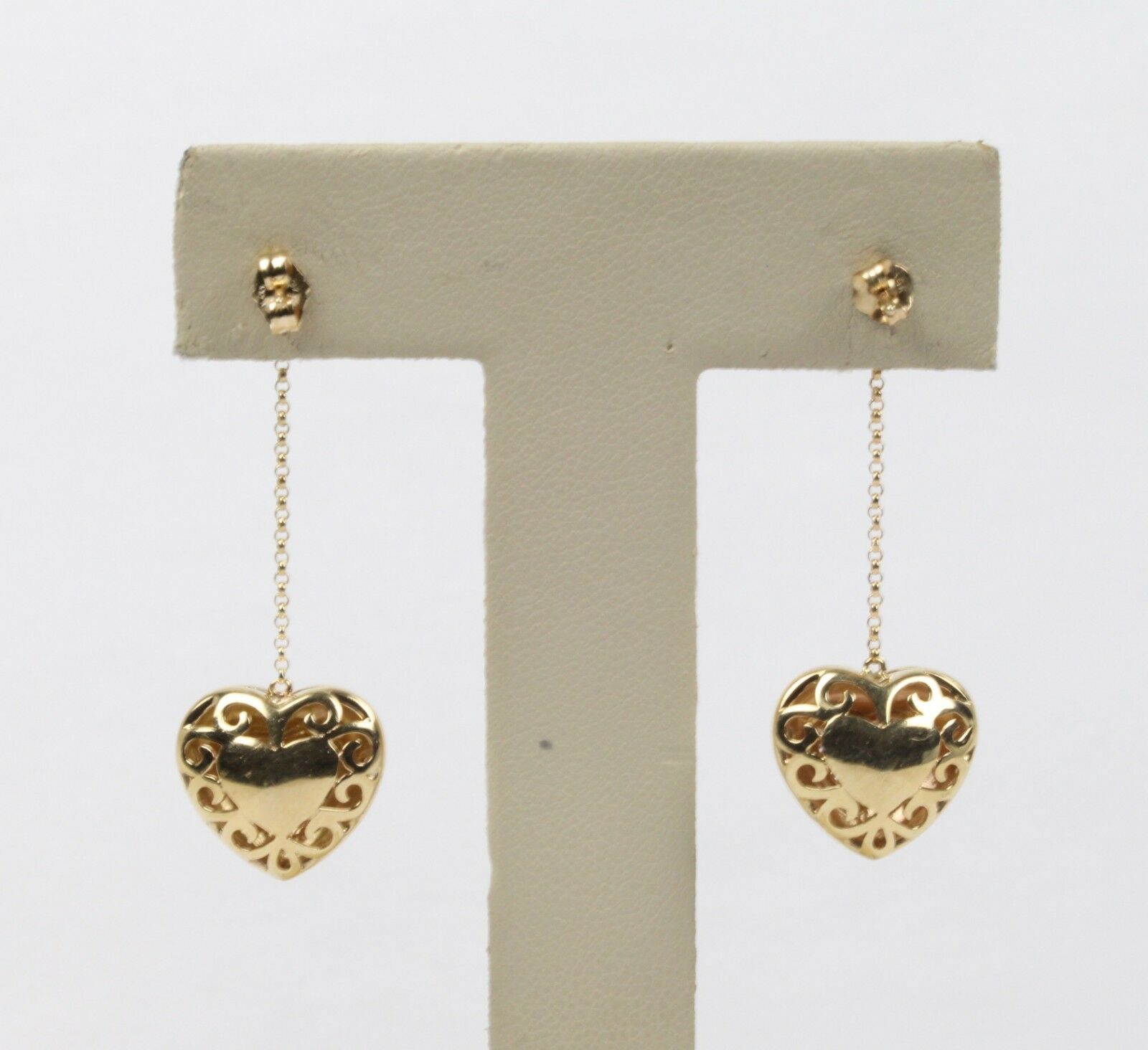Vintage 14K Yellow Gold Diamond Heart Dangling Earrings