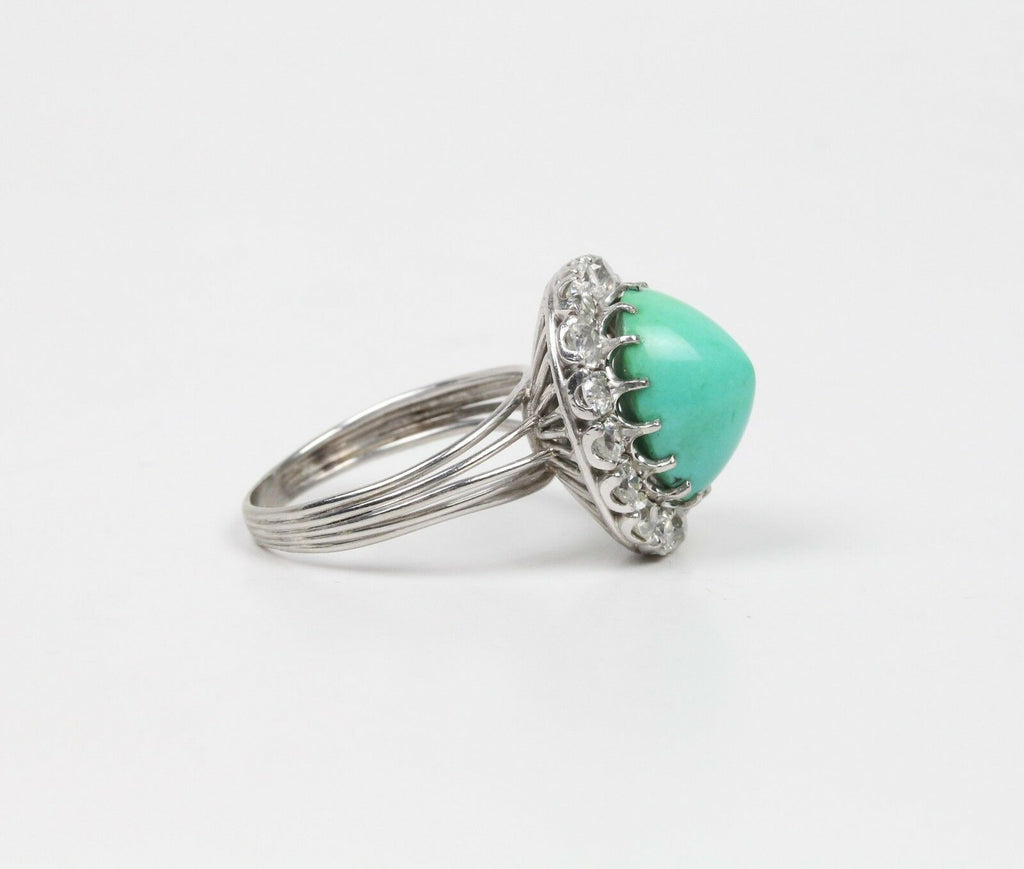 Vintage Turquoise and Diamonds 18K White Gold Ladies Ring