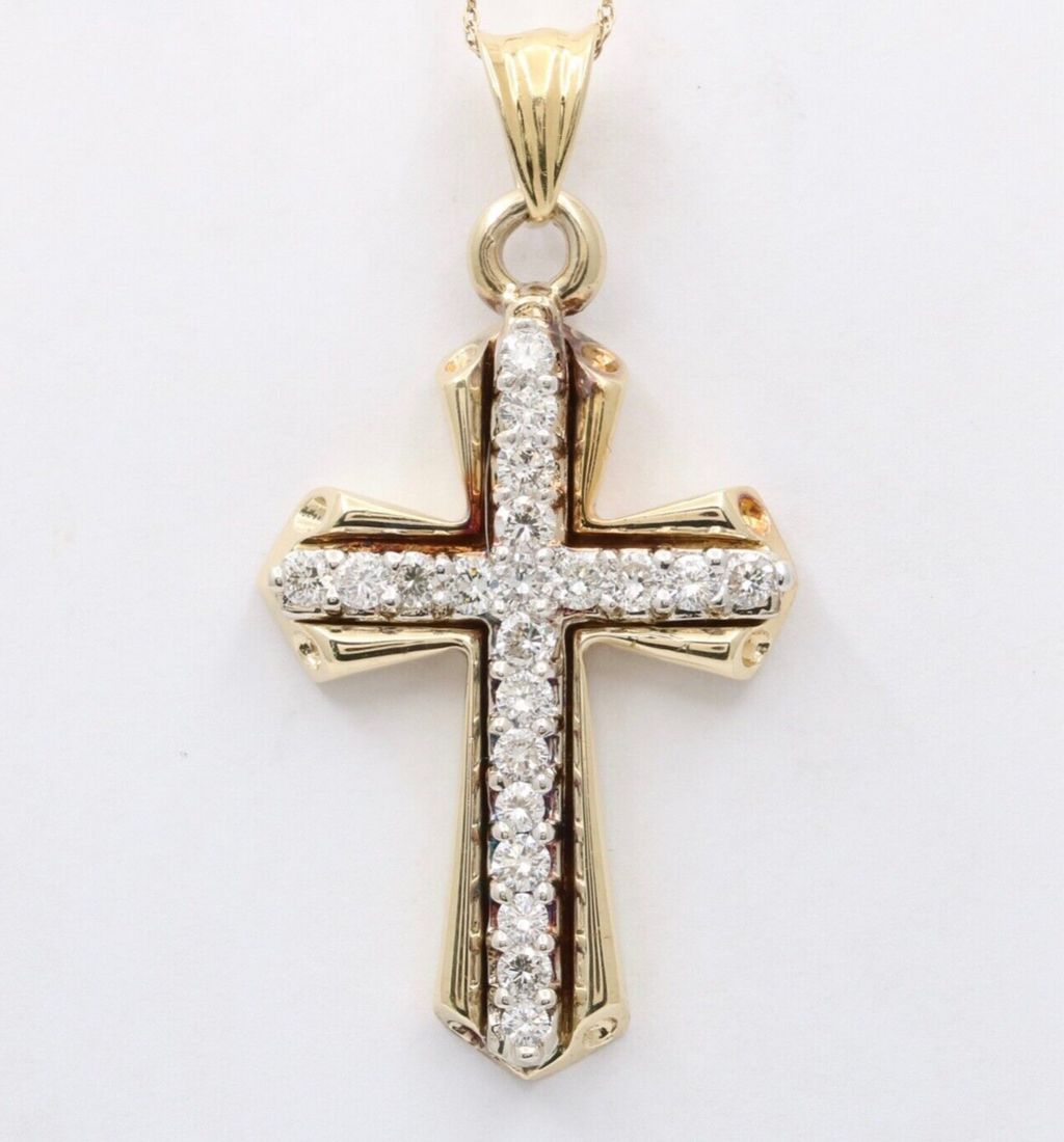 Vintage 14K Yellow Gold Cross Diamond Pendant