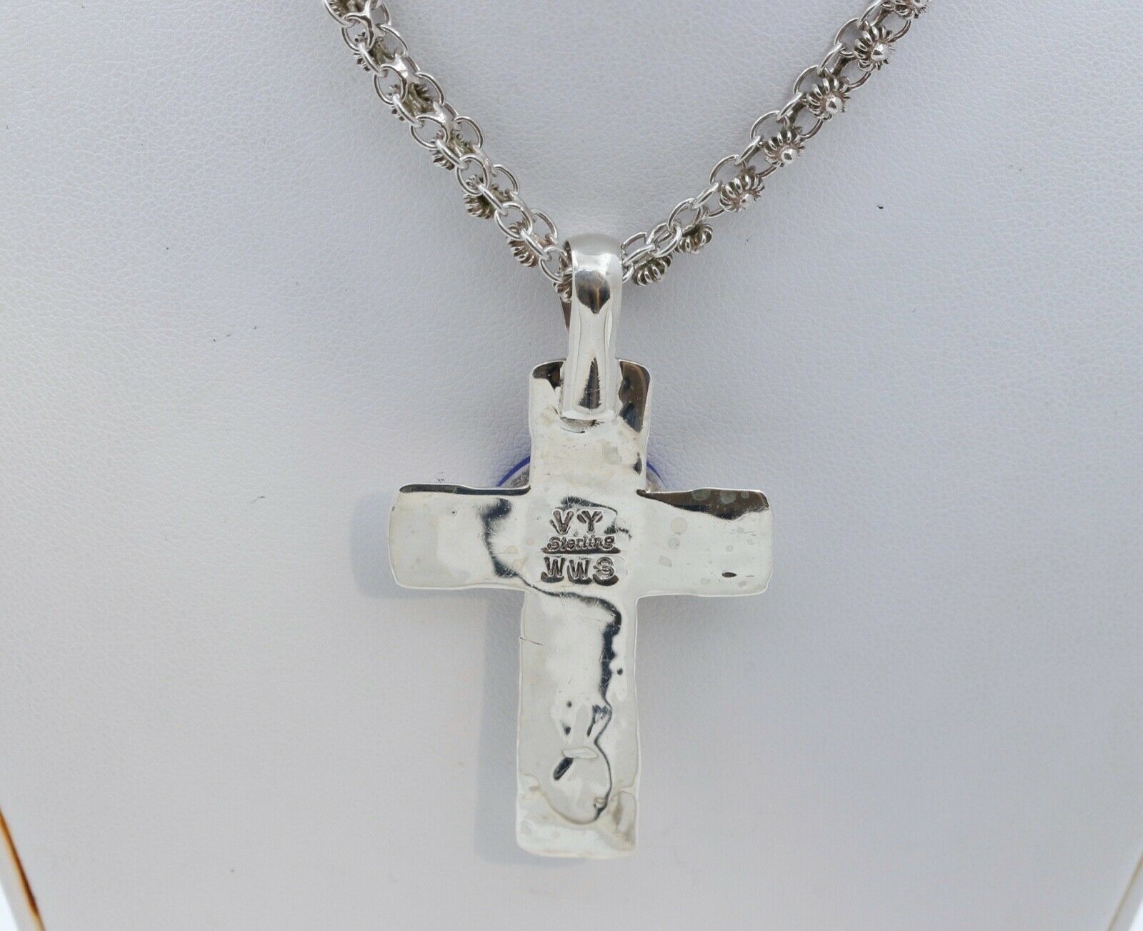 Navajo Lapis Lazuli Bear Sterling Silver Cross Pendant