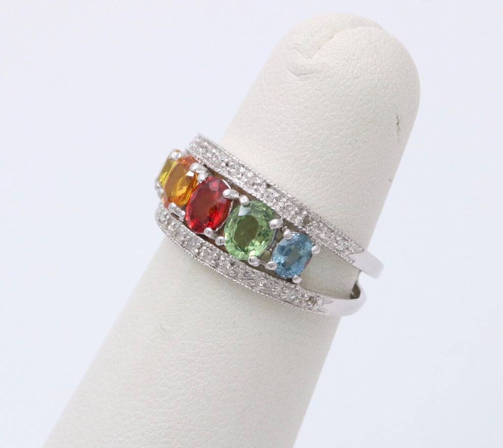 Fun Multi GemStones 14K White Gold Diamond Ring