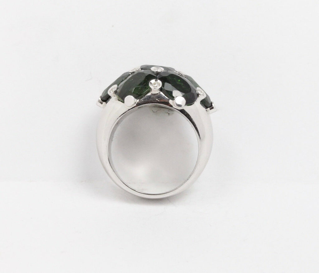 Vintage 18K White Gold  Green Tourmaline & Diamonds Dome Ring