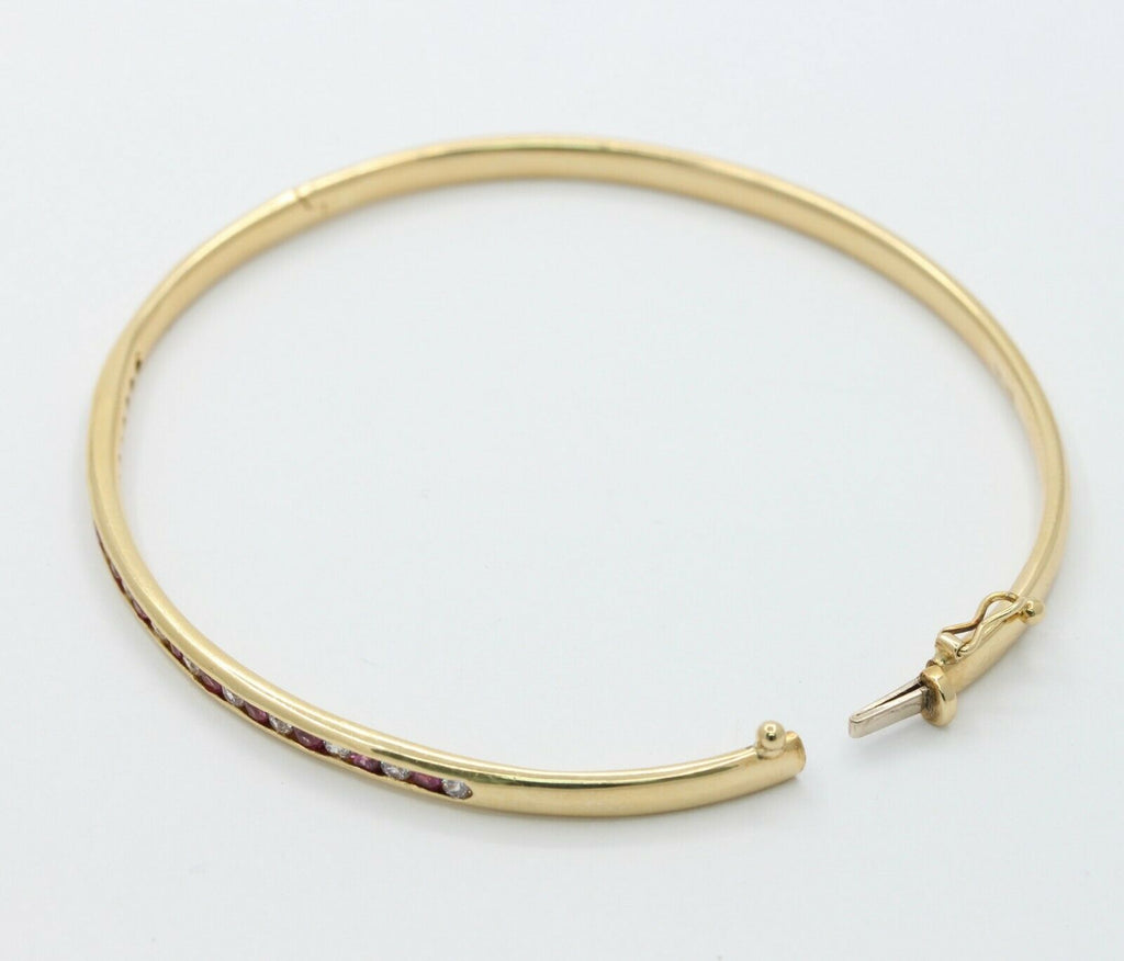 Vintage 18K Yellow Gold CZ Ruby Bangle