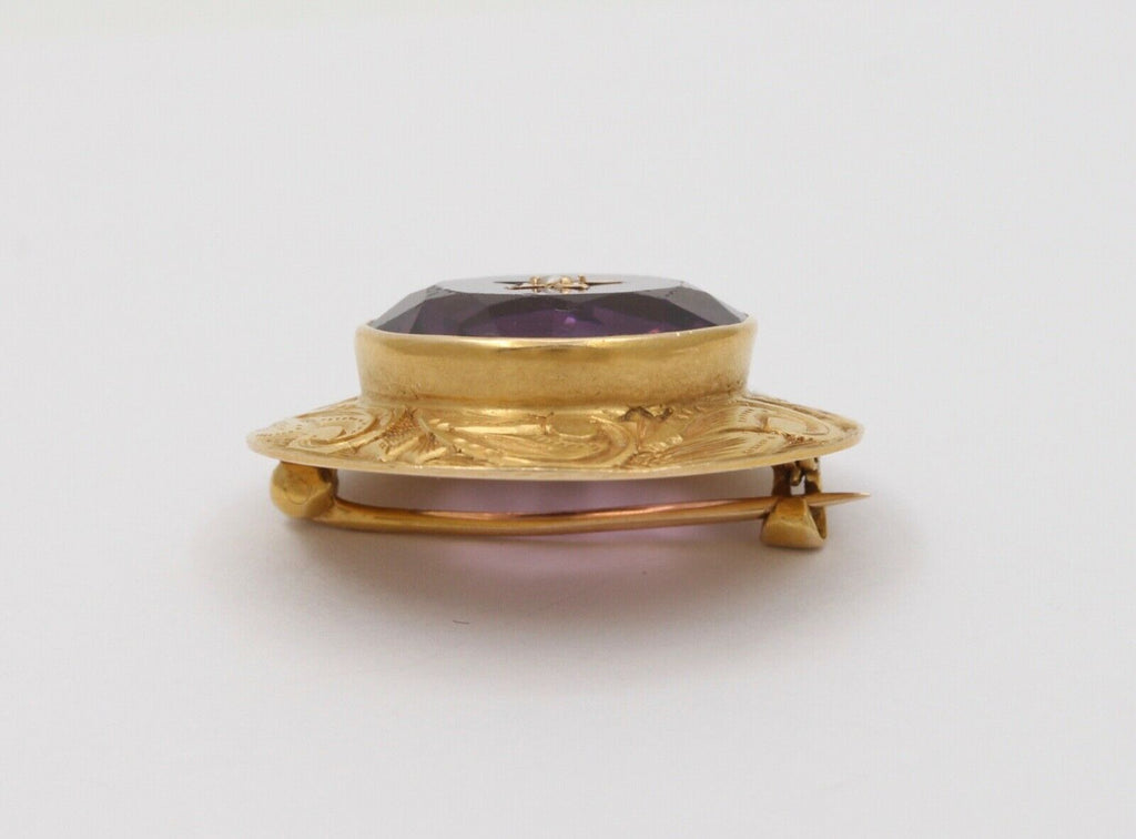 Victorian 14K Yellow Gold Amethyst & Seed Pearl Brooch Pin