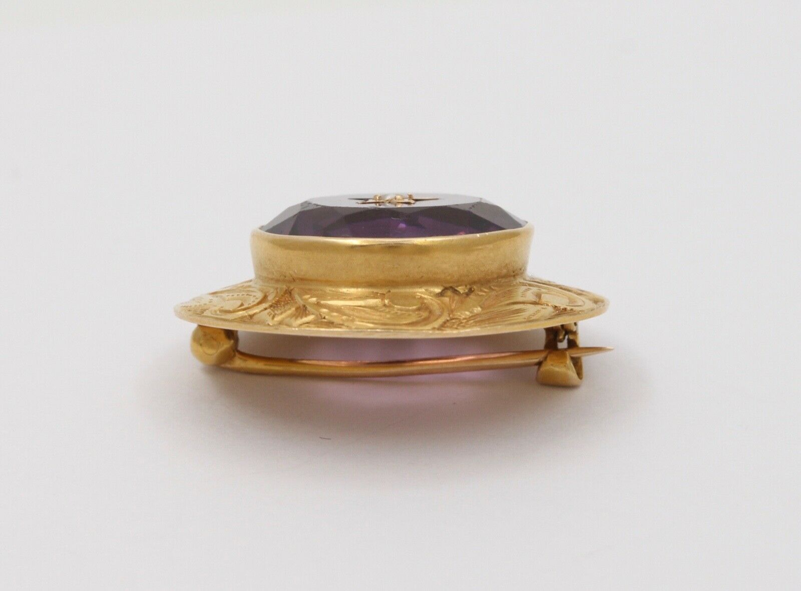 Victorian 14K Yellow Gold Amethyst & Seed Pearl Brooch Pin