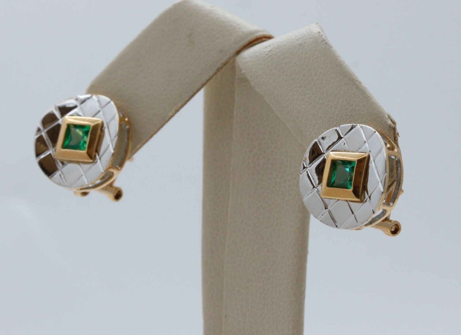 Tsavorite Garnet 18K White Yellow Gold Vintage Earrings