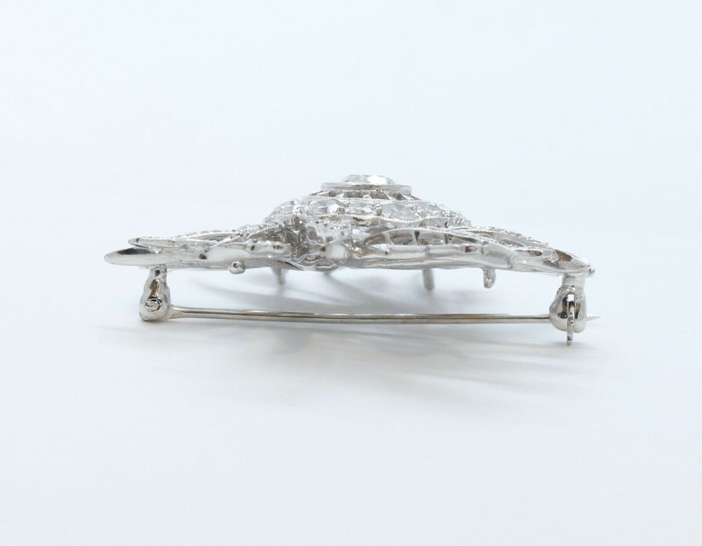 Ladies Vintage Flower Pinwheel 14K White Gold Diamonds Brooch Pin Pendant