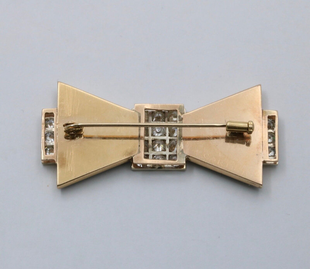 Vintage 14K Yellow Gold Onyx & Diamond Bow Tie Brooch.