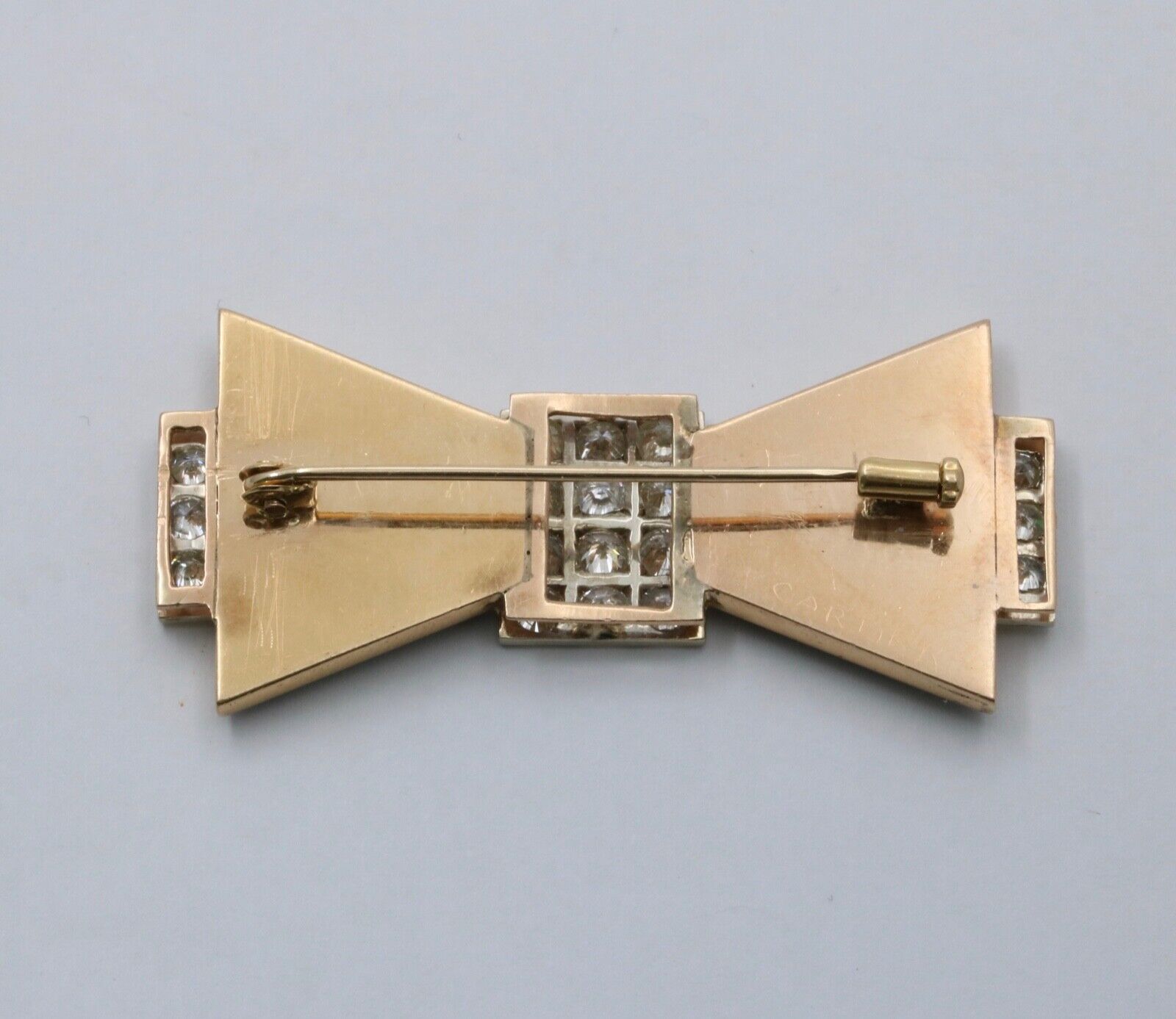 Vintage 14K Yellow Gold Onyx & Diamond Bow Tie Brooch.