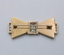 Load image into Gallery viewer, Vintage 14K Yellow Gold Onyx &amp; Diamond Bow Tie Brooch.
