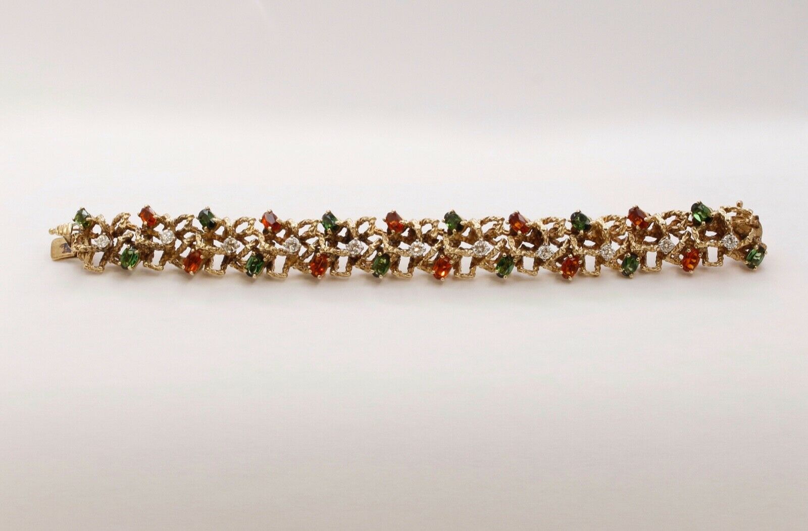 Vintage La Triomphe Diamonds Tourmaline Citrine 14K Yellow Gold Bracelet