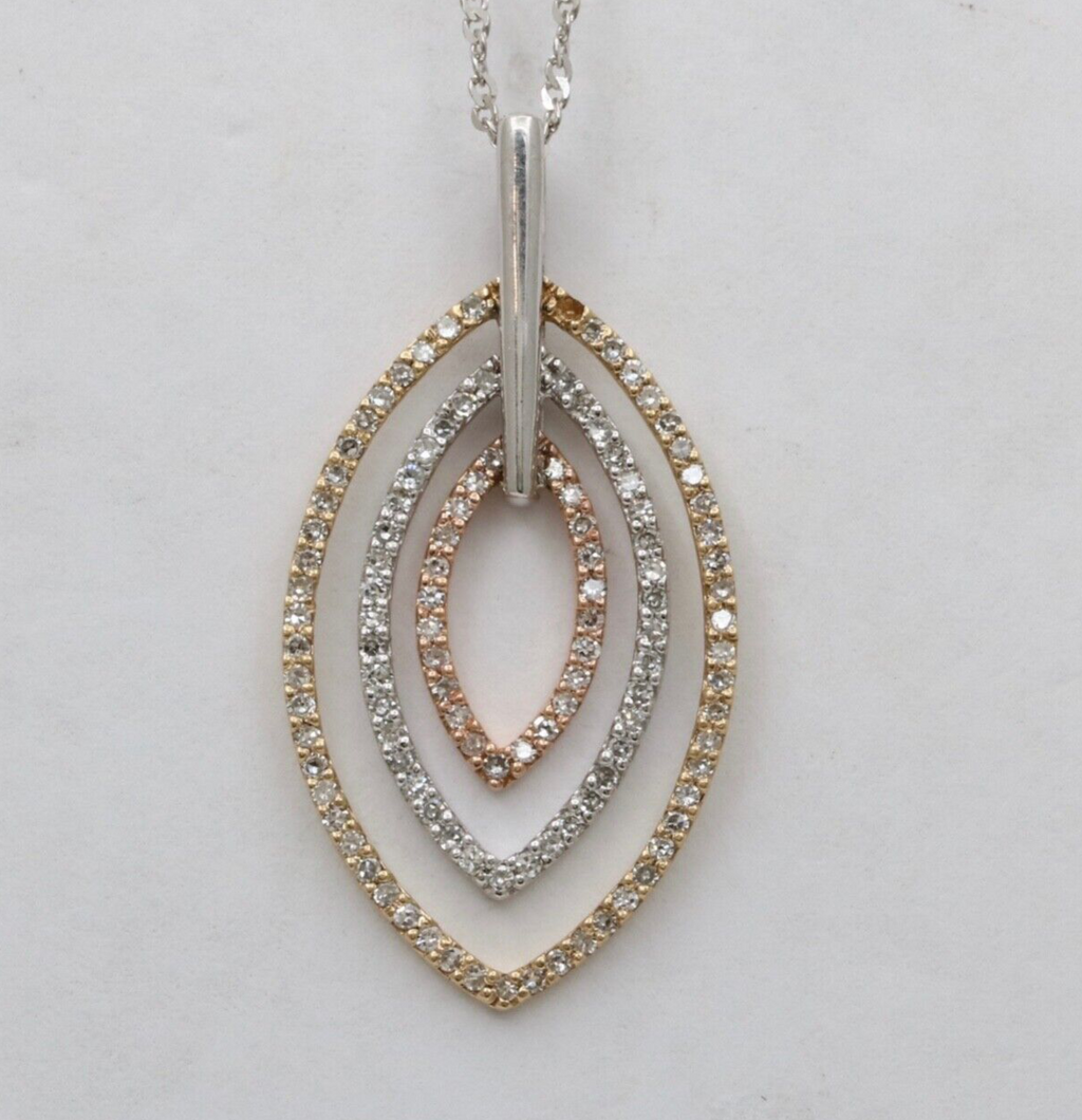 Minimal 14K Tri Color Gold Diamond Leaf Pendant, Charm