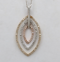 Minimal 14K Tri Color Gold Diamond Leaf Pendant, Charm