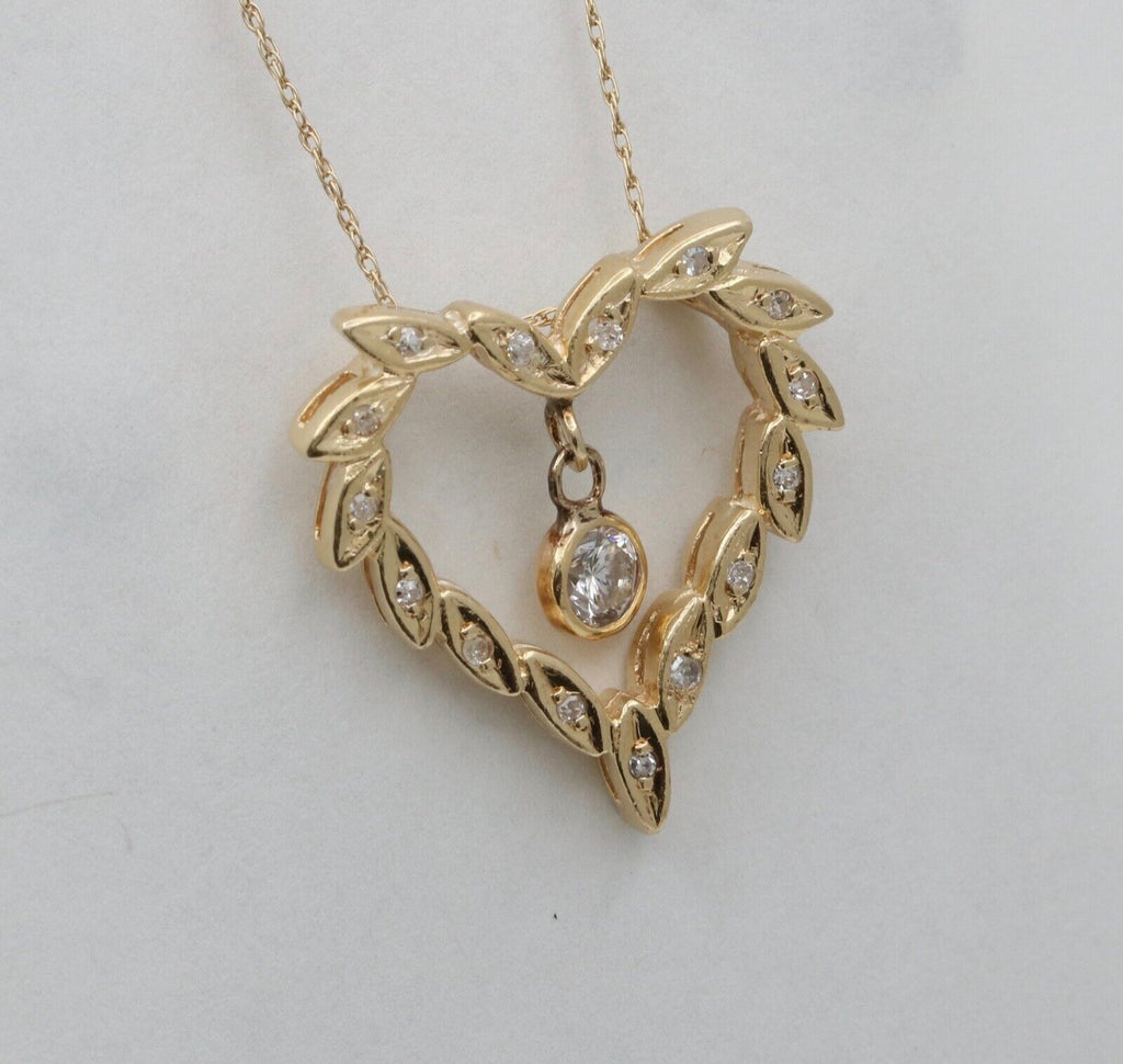 Vintage Heart Diamonds 14K Yellow Gold Pendant