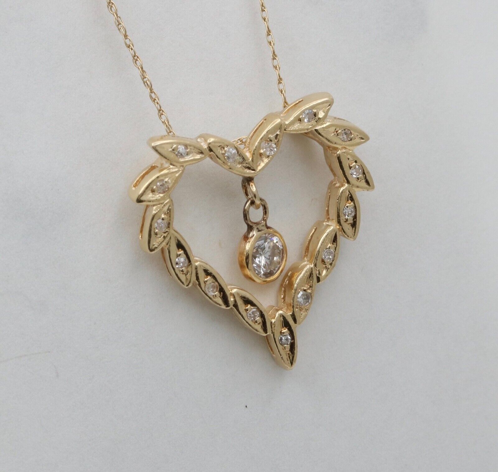 Vintage Heart Diamonds 14K Yellow Gold Pendant