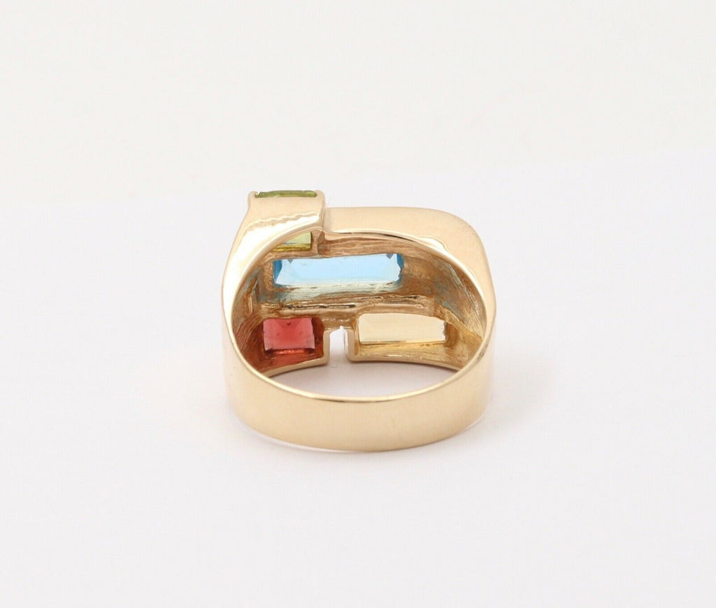 Vintage Geometric Multi Stone 14K Yellow Gold Ring