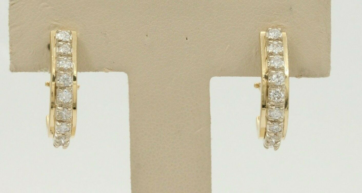 Vintage 14K Yellow Gold Diamond Omega Clip Earrings