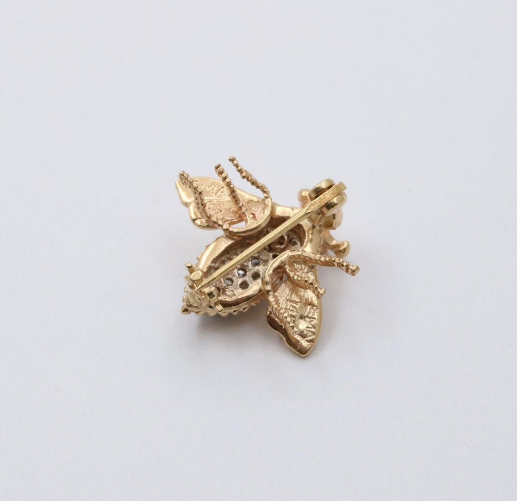 Vintage EMA 14K Gold Diamond Bee Pin Brooch, Lapel Pin
