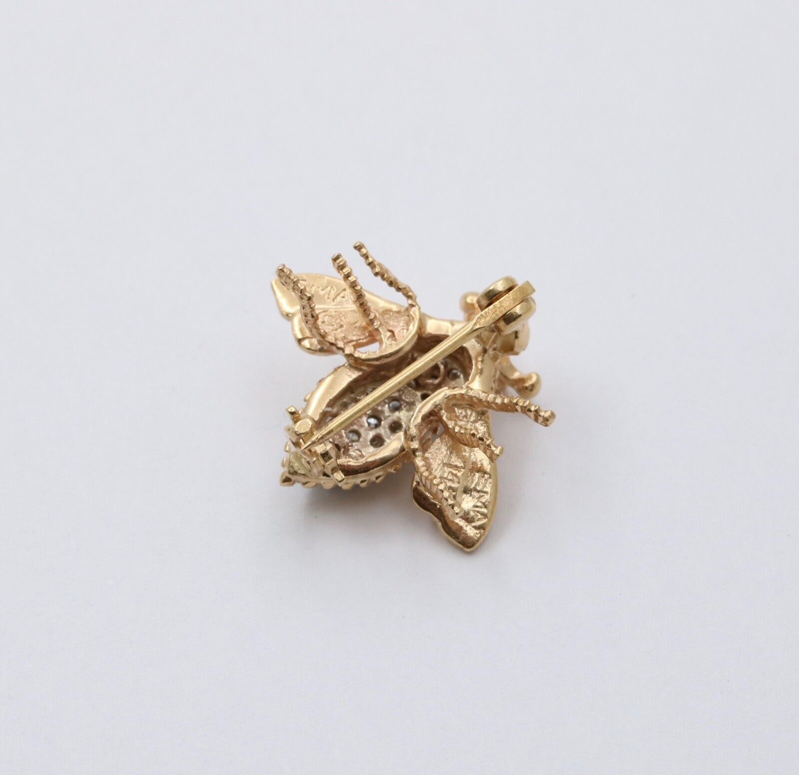 Vintage EMA 14K Gold Diamond Bee Pin Brooch, Lapel Pin