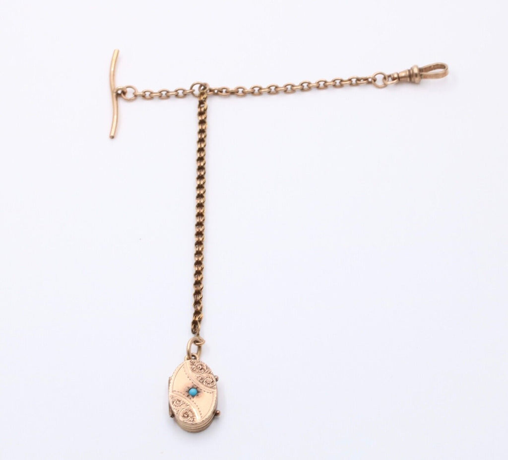 Victorian Antique Watch Chain FOB Locket 14K 10K Yellow Gold