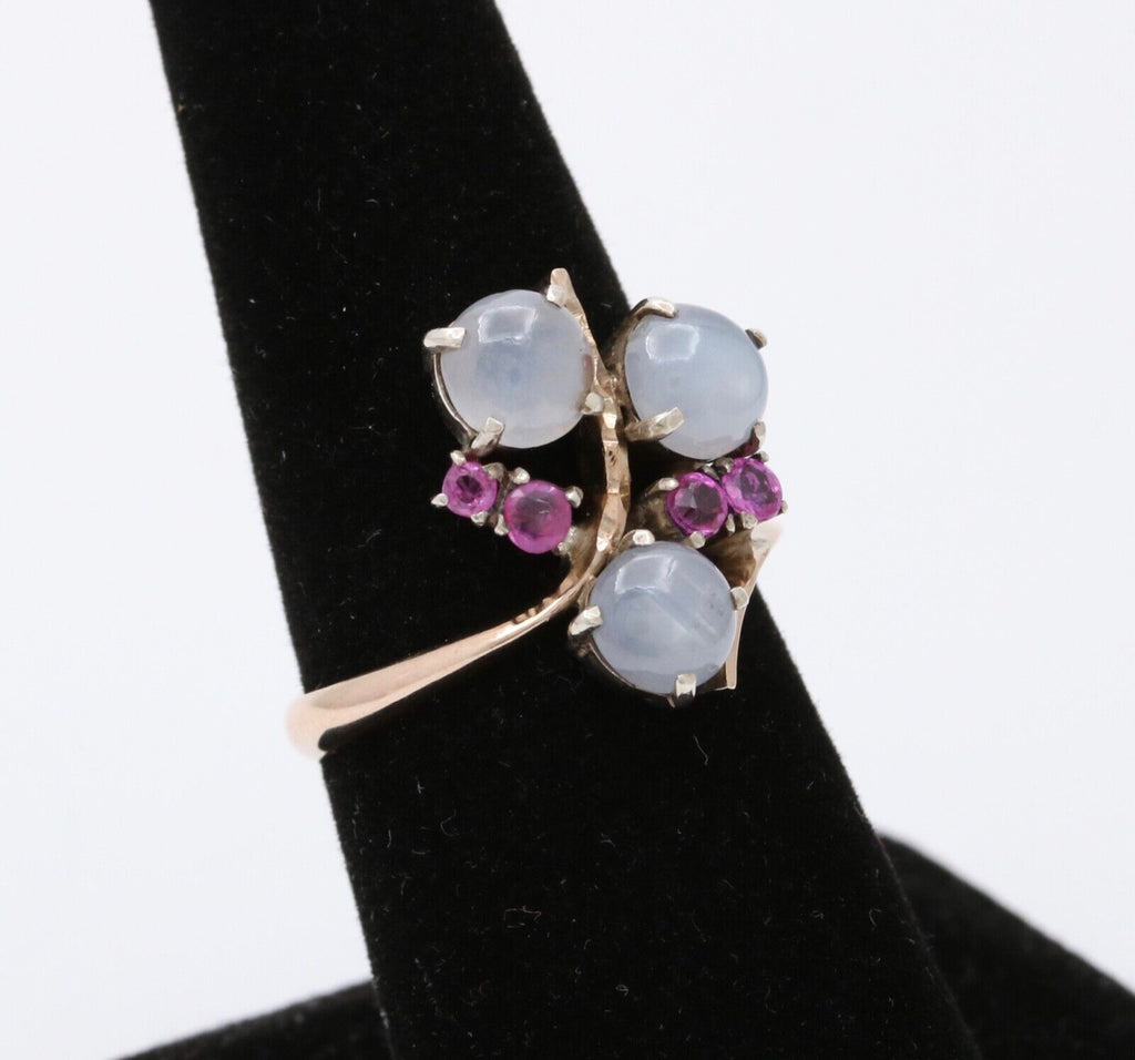 Vintage Retro 14K Star Sapphire And Ruby Bypass Ring