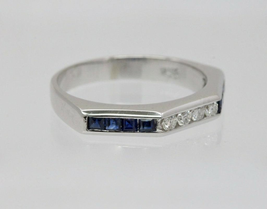 Vintage 18K White Gold Sapphire Diamond Band