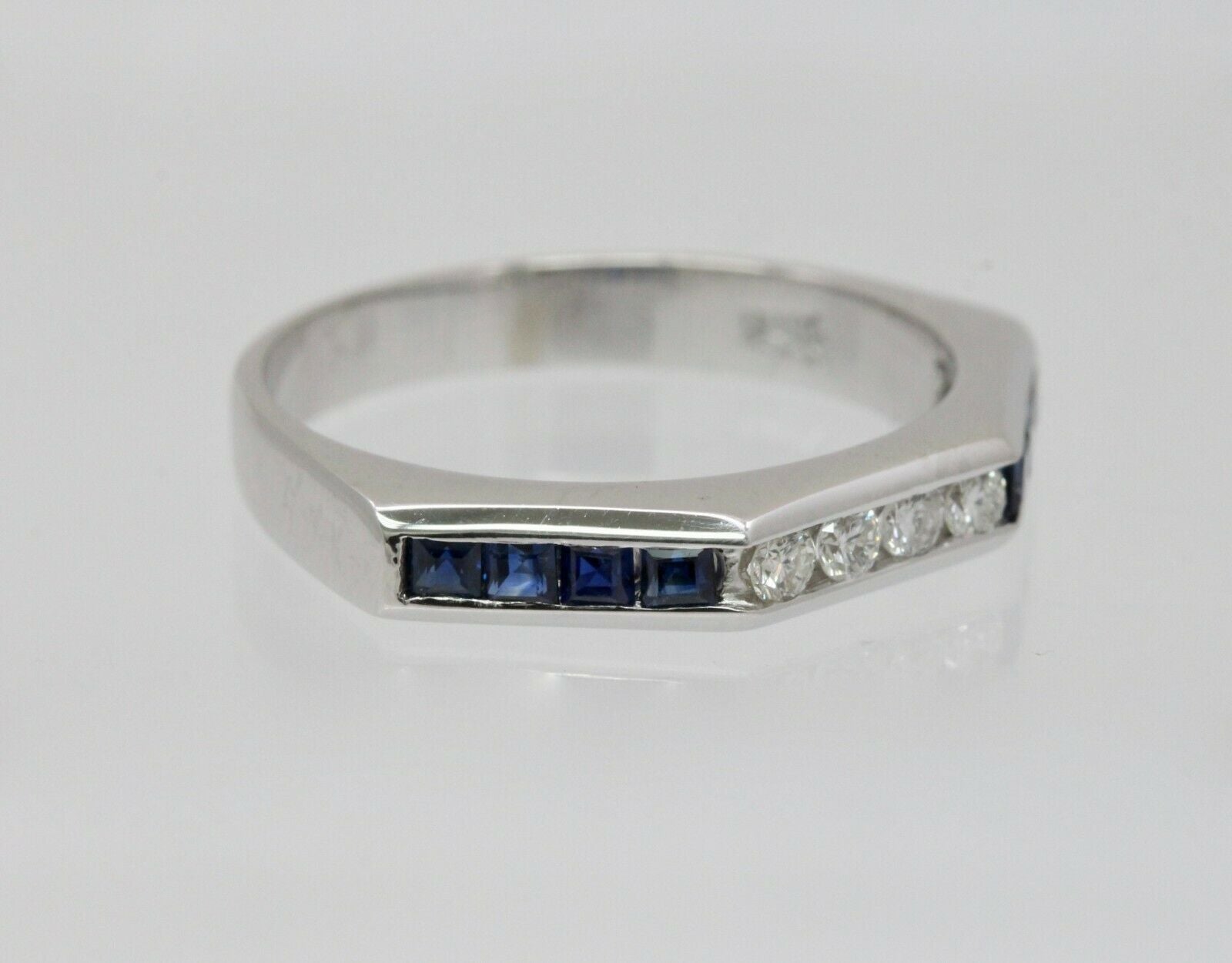 Vintage 18K White Gold Sapphire Diamond Band