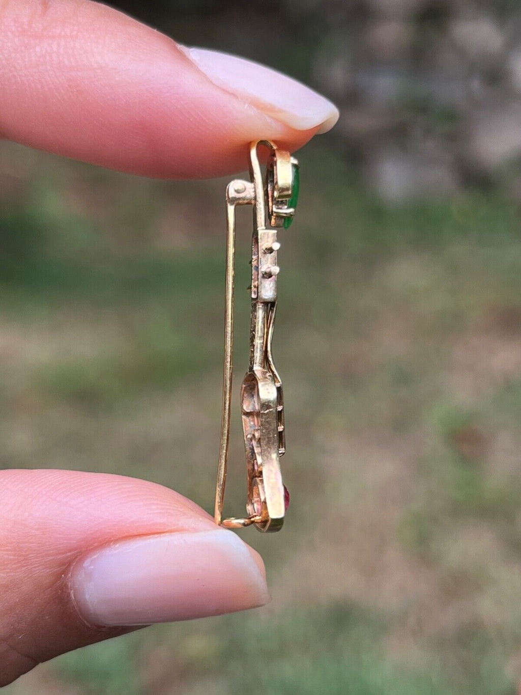 Vintage 18K Yellow Gold Chrysoprase & Pink Tourmaline Chinese Ukulele , Guitar B