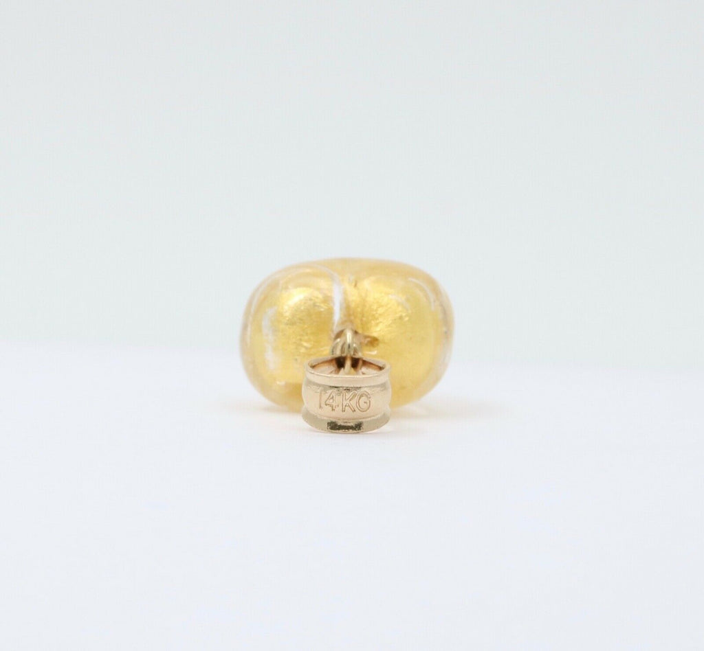 Vintage 14K Yellow Gold Murano Venetian Glass Heart Charm Pendant.