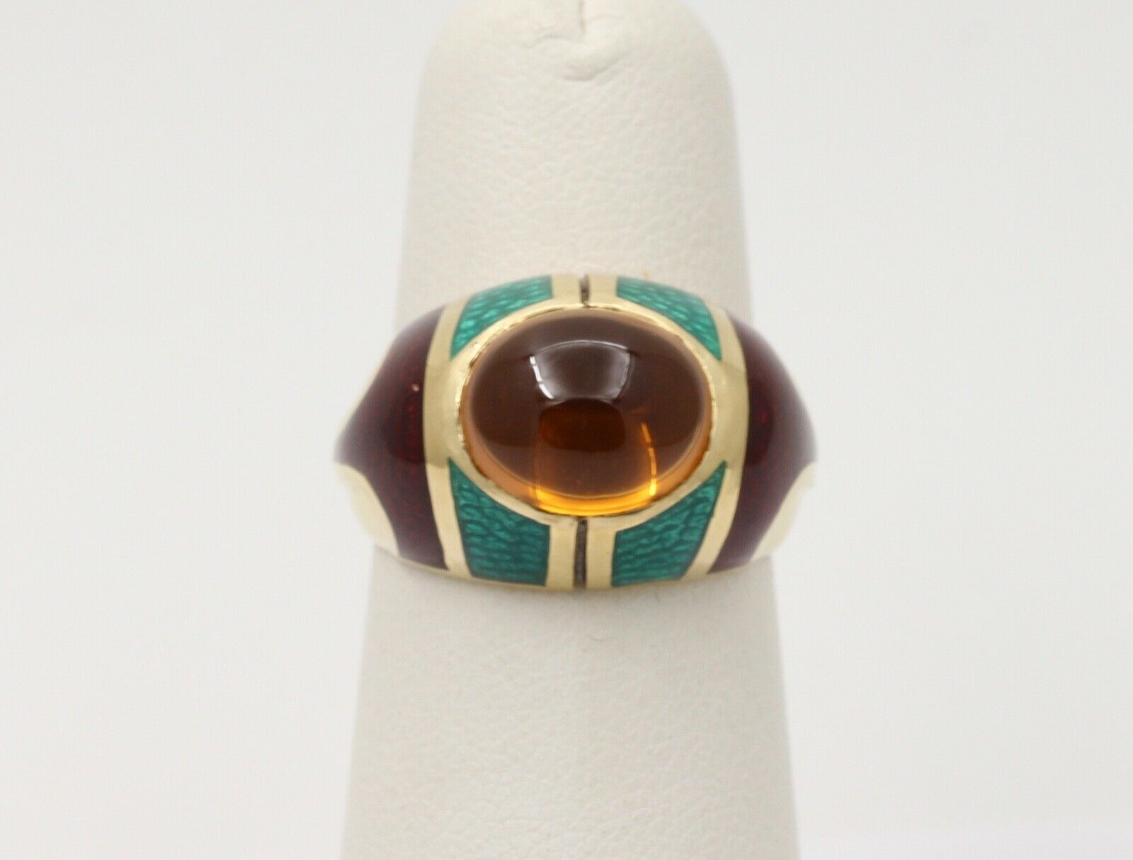 Unique Estate Mavito Citrine Guilloche Enamel 18K Gold Dome Ring,