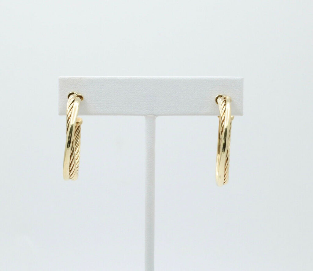 Classic David Yurman 18K Yellow Gold Entwined Rope Hoops Earrings.