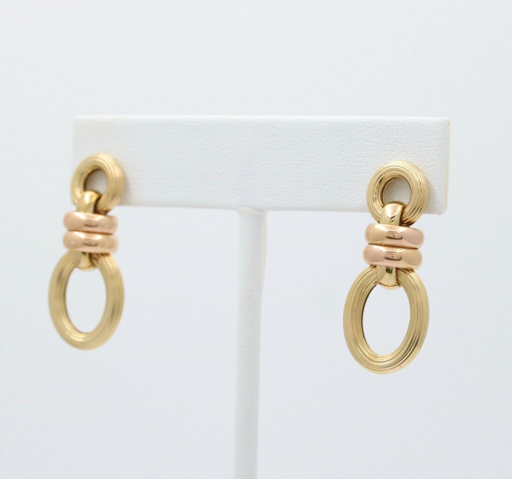 Vintage 14K Bicolor Gold Door Knocker Dangling Push Back Earrings.