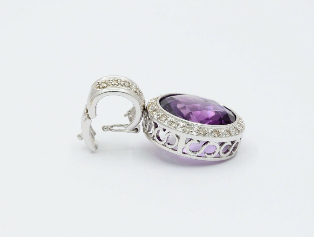 Vintage Ladies Amethyst Diamonds 14K White Gold Pendant
